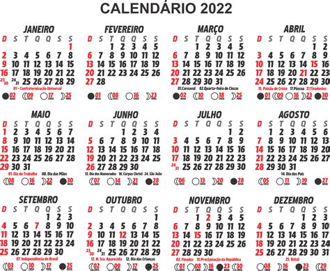calendário 2022 com feriados